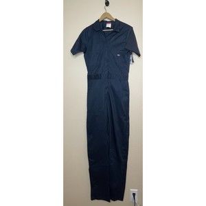 Dickies Womens Pockets Cuffed Short Sleeve Navy Coverall One Piece Size Small